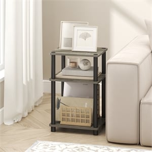 Furinno TURN-N-TUBE 3-Tier End Table Night Stand in Grey Oak