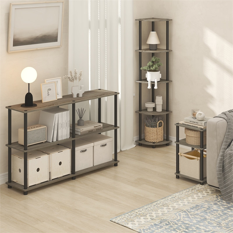 Furinno TURN-N-TUBE 3-Tier End Table Night Stand in Grey Oak