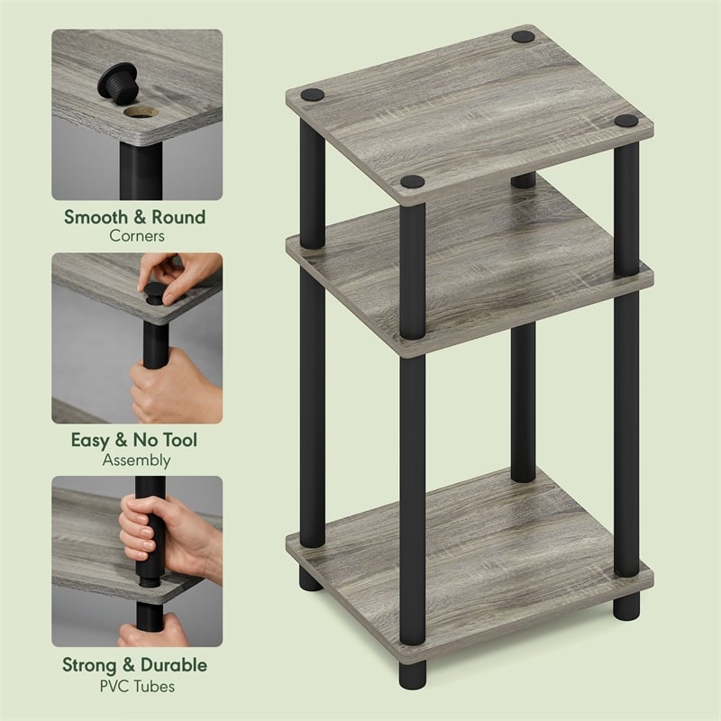Furinno TURN-N-TUBE 3-Tier End Table Night Stand in Grey Oak