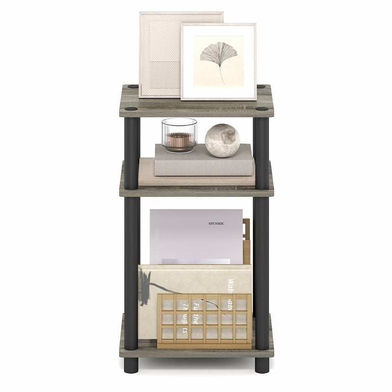 Furinno TURN-N-TUBE 3-Tier End Table Night Stand in Grey Oak