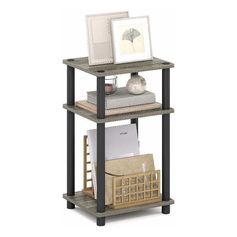 Furinno TURN-N-TUBE 3-Tier End Table Night Stand in Grey Oak