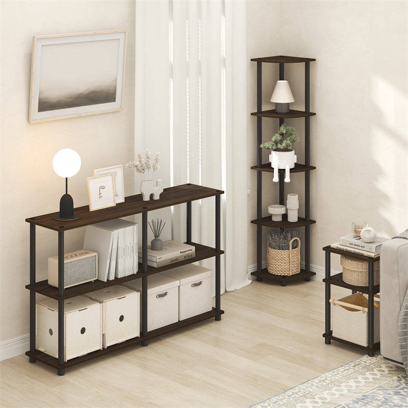 Furinno TURN-N-TUBE 3-Tier End Table Night Stand in Brown Walnut