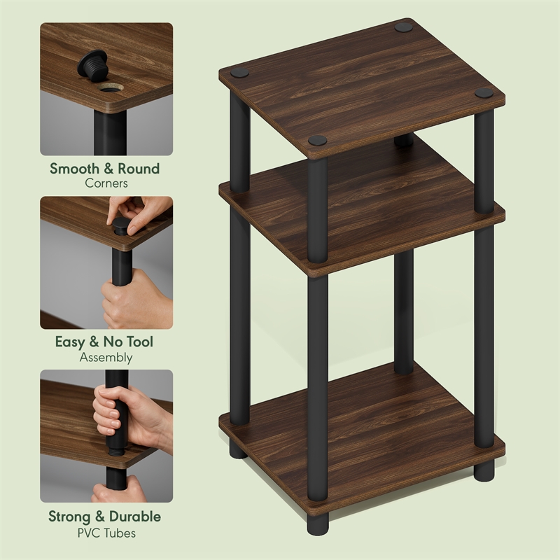 Furinno TURN-N-TUBE 3-Tier End Table Night Stand in Brown Walnut