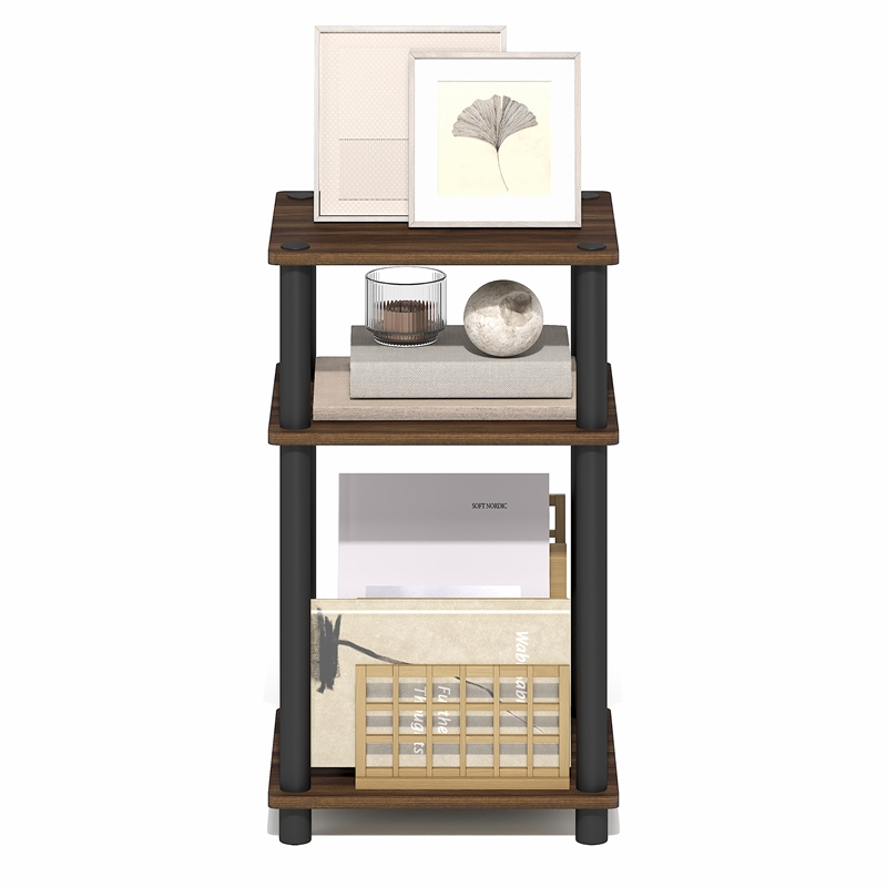 Furinno TURN-N-TUBE 3-Tier End Table Night Stand in Brown Walnut