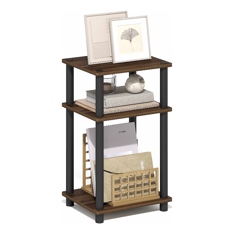 Furinno TURN-N-TUBE 3-Tier End Table Night Stand in Brown Walnut