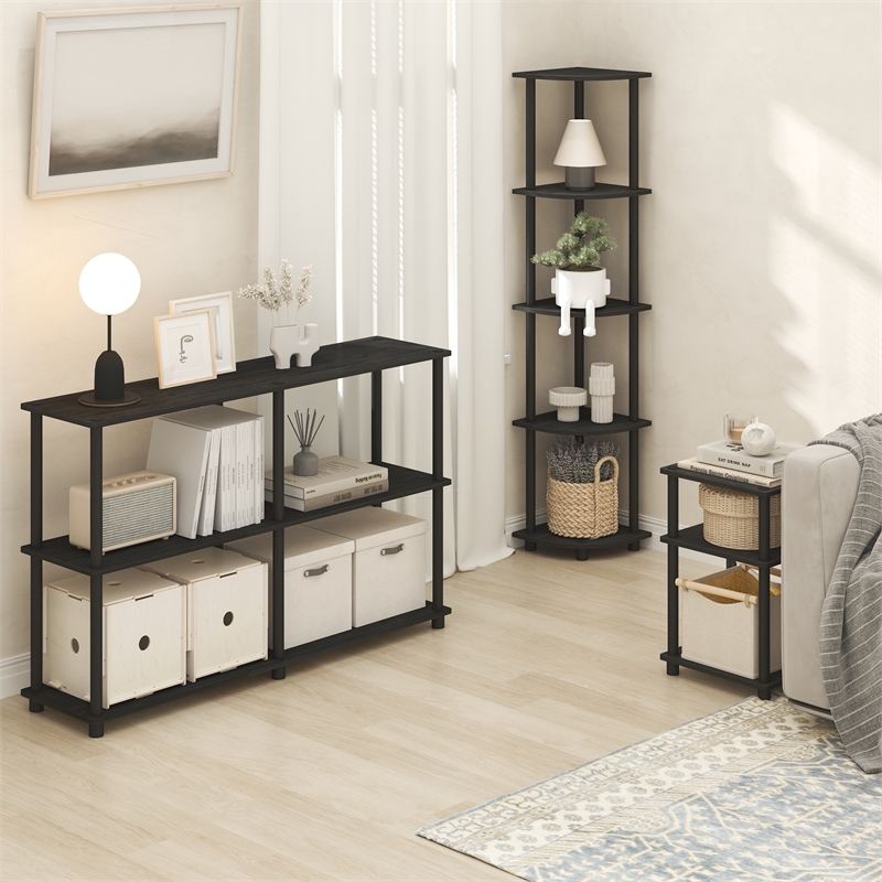 Furinno TURN-N-TUBE 3-Tier End Table Night Stand in Dark Americano