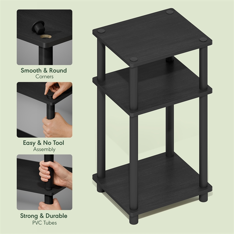 Furinno TURN-N-TUBE 3-Tier End Table Night Stand in Dark Americano