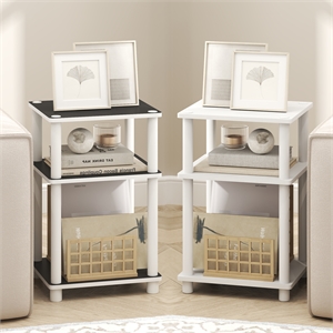Furinno TURN-N-TUBE 3-Tier End Table Night Stand in White/Black Espresso