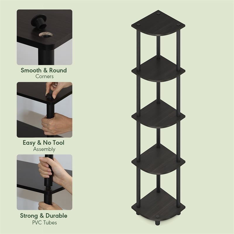 Furinno TURN-N-TUBE 5 Tier Corner Bookshelf in Black Espresso