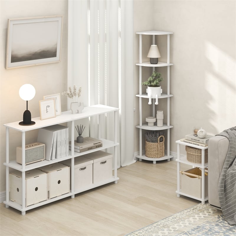 Furinno TURN-N-TUBE 5 Tier Corner Bookshelf in Plain White
