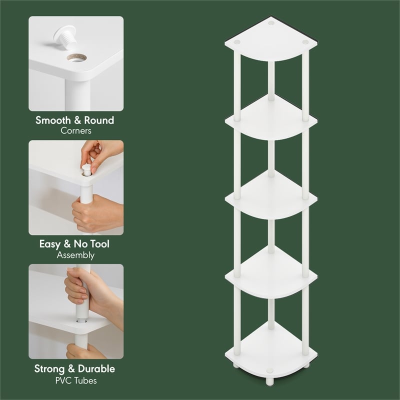 Furinno TURN-N-TUBE 5 Tier Corner Bookshelf in Plain White