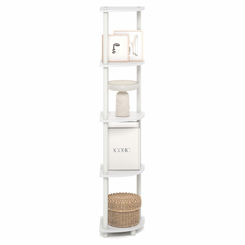 Furinno TURN-N-TUBE 5 Tier Corner Bookshelf in Plain White