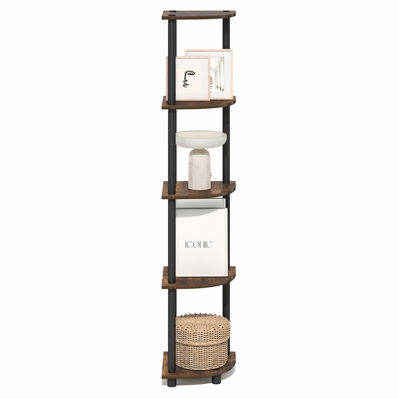 Furinno TURN-N-TUBE 5 Tier Corner Bookshelf in Amber Oak