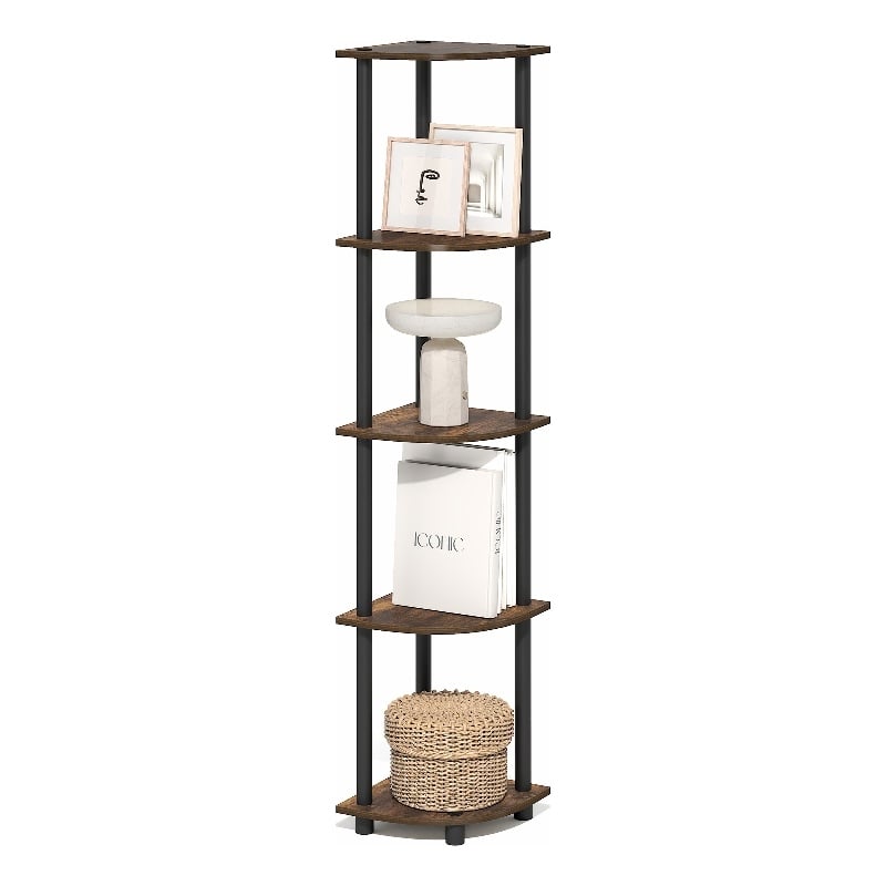 Furinno TURN-N-TUBE 5 Tier Corner Bookshelf in Amber Oak