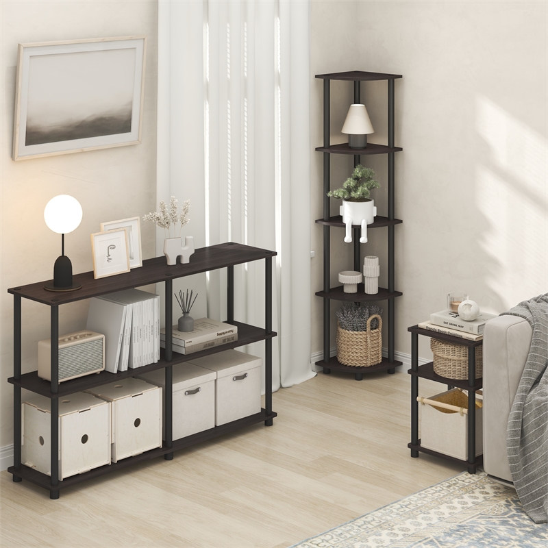 Furinno TURN-N-TUBE 5 Tier Corner Bookshelf in Dark Mocha