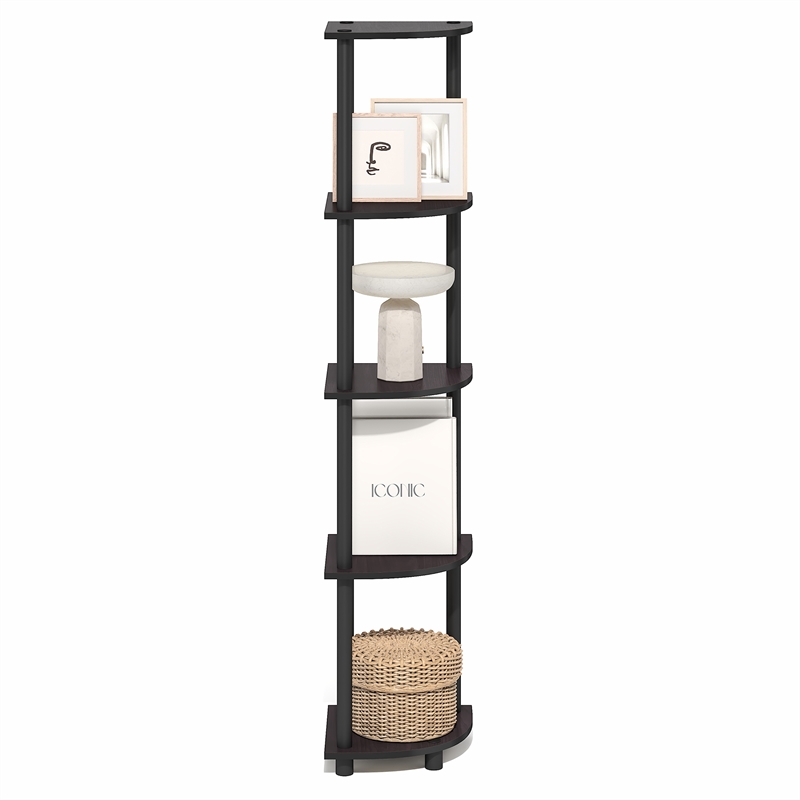 Furinno TURN-N-TUBE 5 Tier Corner Bookshelf in Dark Mocha