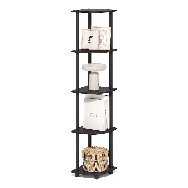 Furinno TURN-N-TUBE 5 Tier Corner Bookshelf in Dark Mocha