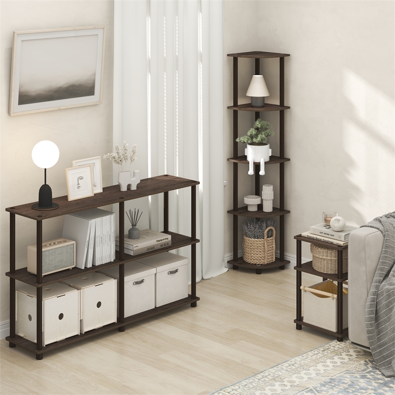 Furinno TURN-N-TUBE 5 Tier Corner Bookshelf in Black Walnut