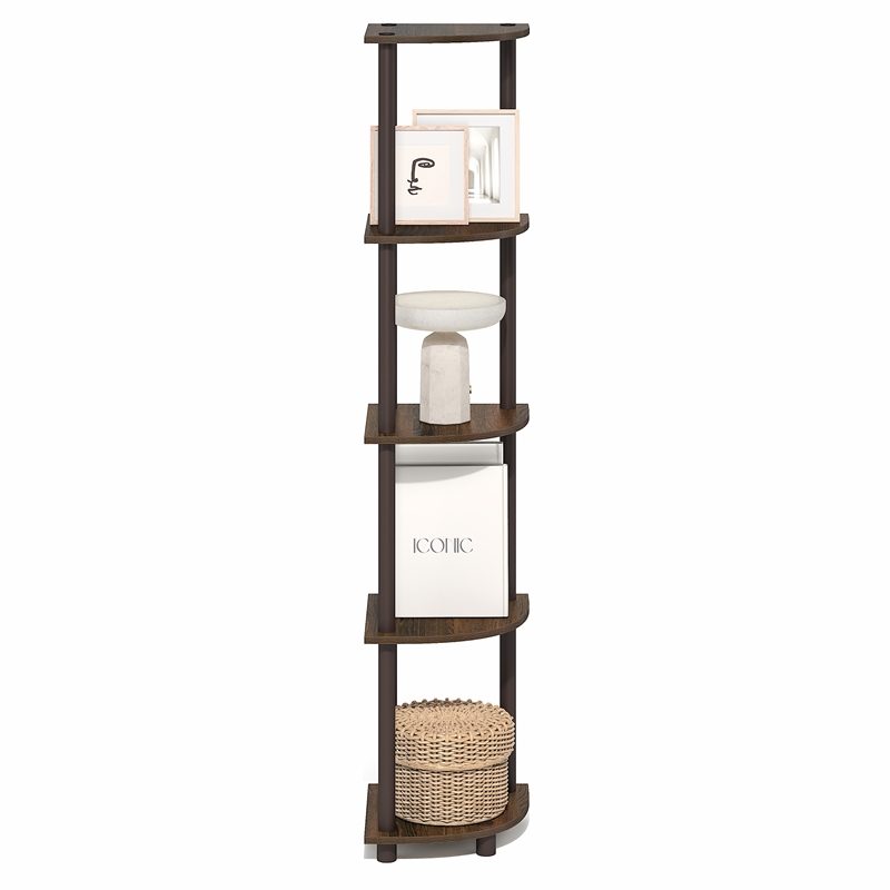 Furinno TURN-N-TUBE 5 Tier Corner Bookshelf in Black Walnut