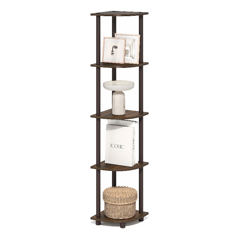 Furinno TURN-N-TUBE 5 Tier Corner Bookshelf in Black Walnut