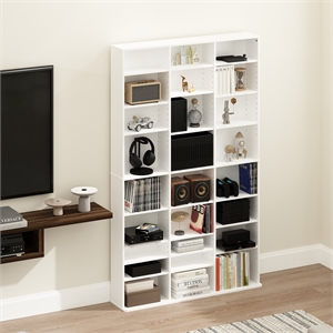 Furinno JAYA 24-Shelf Media Storage Rack with Adjustable Shelves in Plain White
