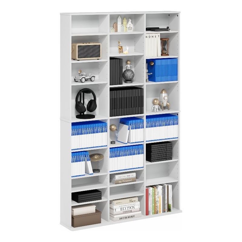 Furinno JAYA 24-Shelf Media Storage Rack with AdJUSTable Shelves in Plain White