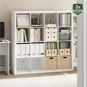 Furinno CUBICLE 16-Cube Triple Thick Frame Cube Storage Organizer Plain White
