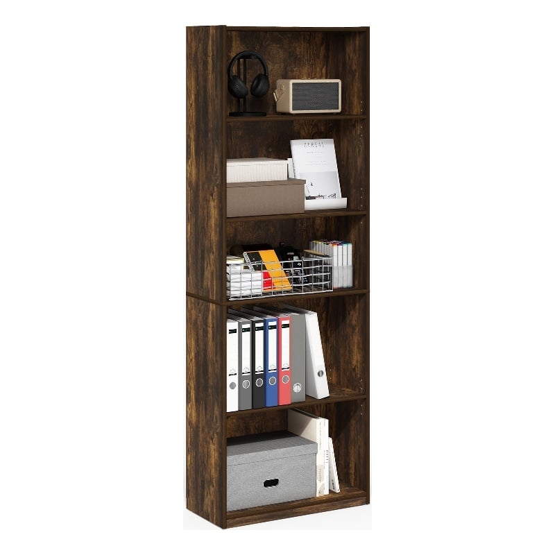 Furinno GEHRY 5-Tier Bookshelf with Adjustable Shelves in Amber Oak