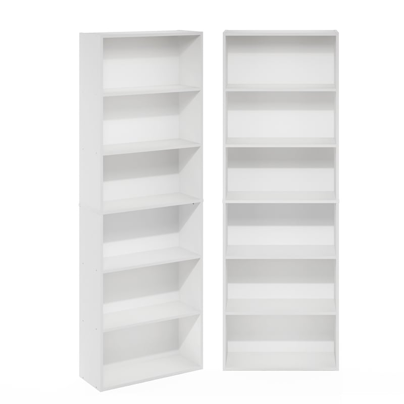 Furinno JAYA Set of 2 6-Tier Bookshelf 9.5 x 24.6 x 71 in White