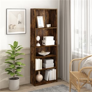 Furinno JAYA Set of 2 5-Tier Bookshelf with AdJUSTable Shelf in Amber Pine