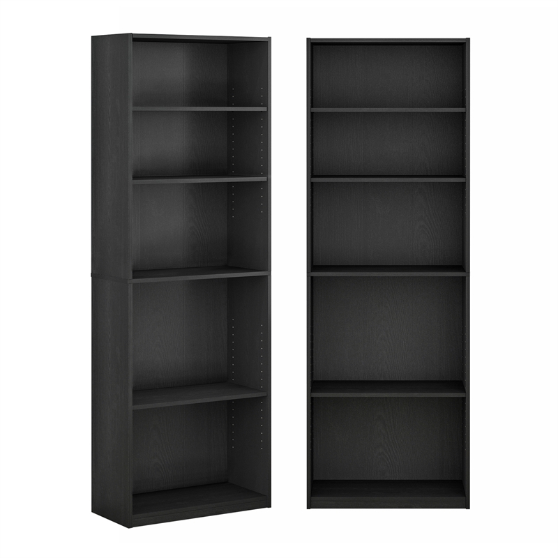 Furinno JAYA Set of 2 5-Tier Bookshelf with AdJUSTable Shelf in Black