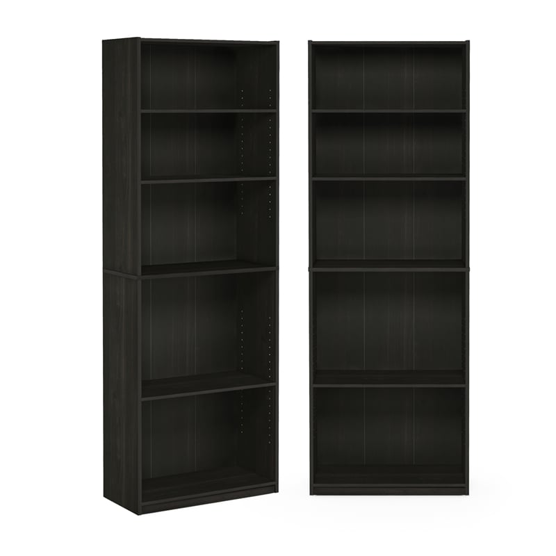 Furinno JAYA Set of 2 5-Tier Bookshelf with AdJUSTable Shelf in Espresso