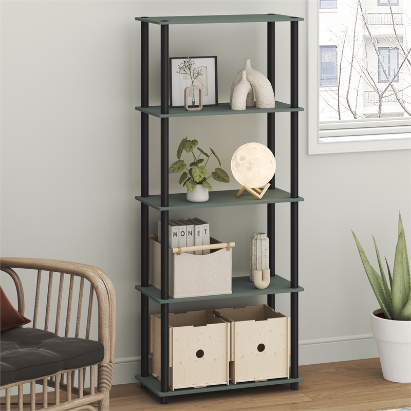 Furinno TURN-N-TUBE 5-Tier Corner Shelf Toolless Open Shelves in Sage Green
