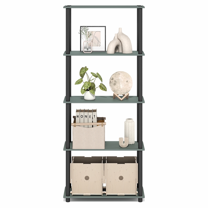 Furinno TURN-N-TUBE 5-Tier Corner Shelf Toolless Open Shelves in Sage Green