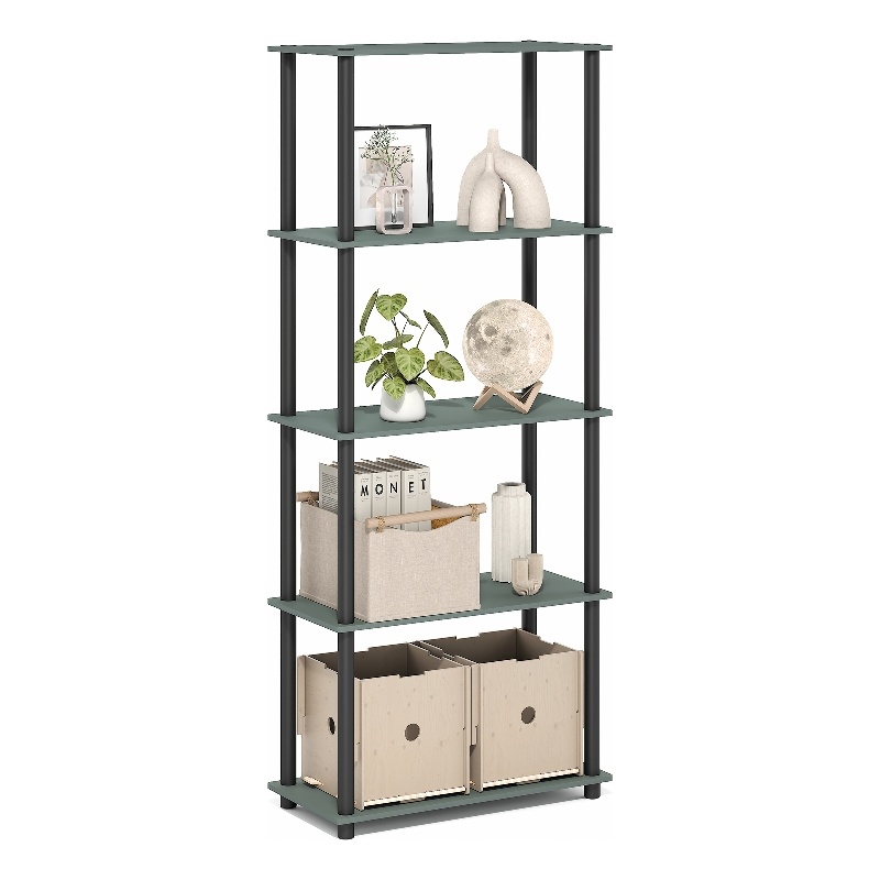 Furinno TURN-N-TUBE 5-Tier Corner Shelf Toolless Open Shelves in Sage Green