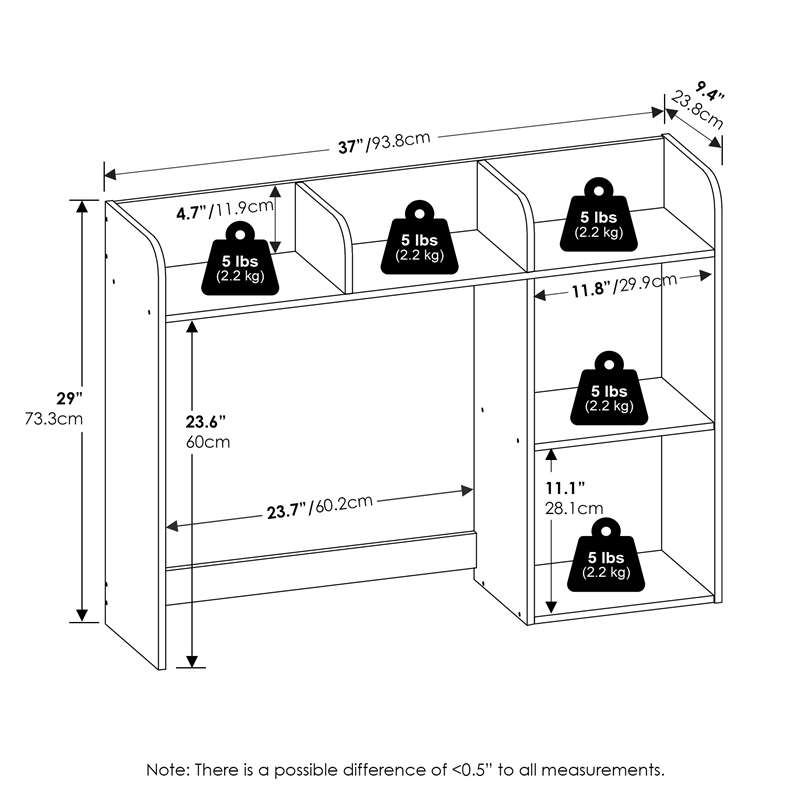 Furinno CLASSIC 5 Shelves Desk Shelf with Monitor Space in Espresso