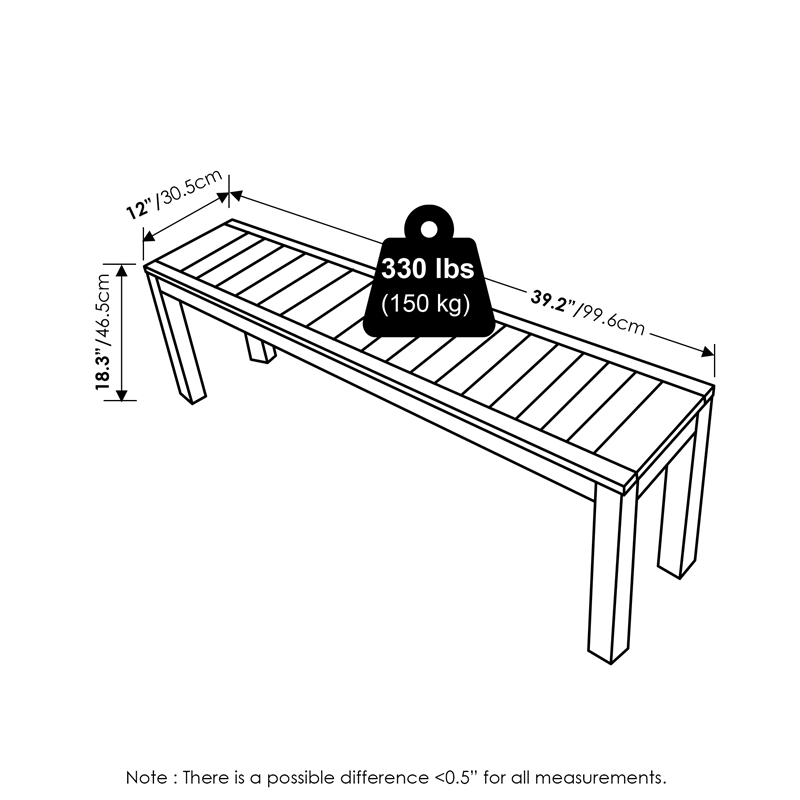 Furinno TIOMAN Outdoor Bench with Backless in Light Wood