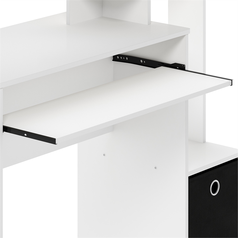Furinno ECON Gaming Desk with Keyboard Tray and Storage Bin in Plain White