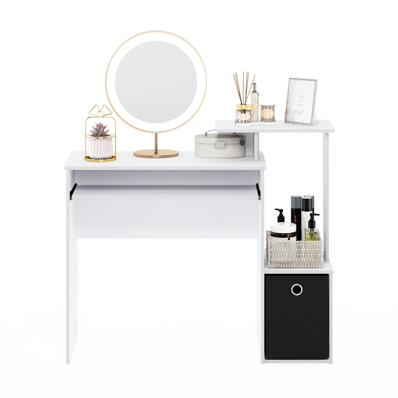 Furinno ECON Gaming Desk with Keyboard Tray and Storage Bin in Plain White