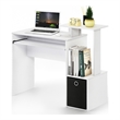 Furinno ECON Gaming Desk with Keyboard Tray and Storage Bin in Plain White