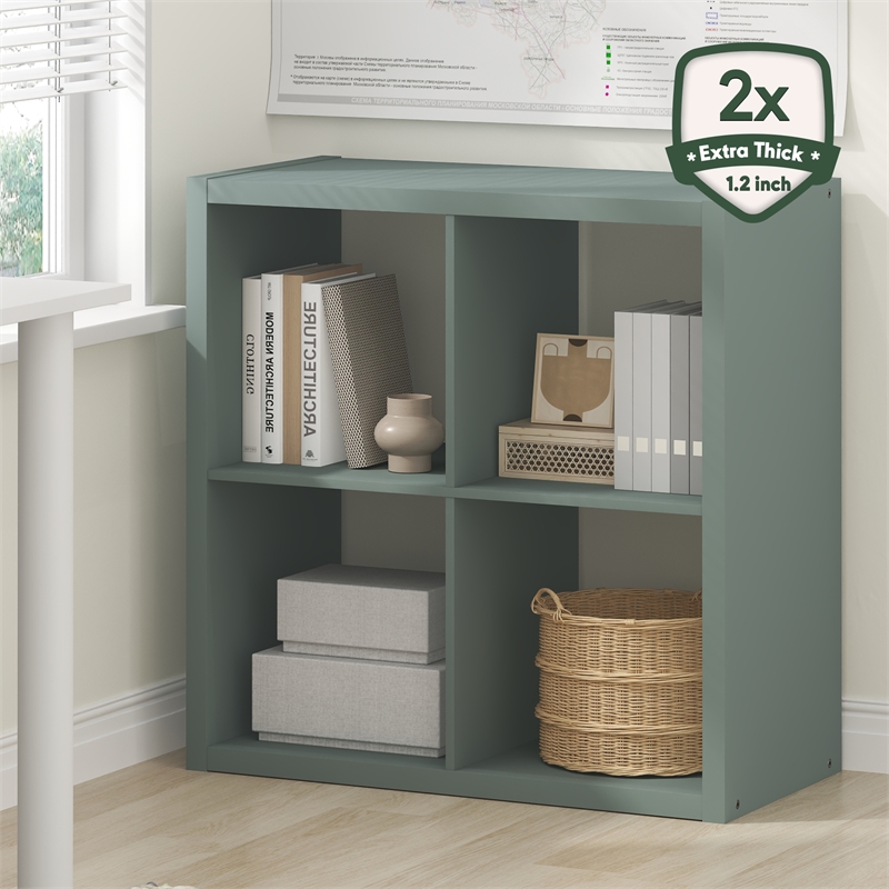 Furinno CUBICLE 4-Cube Thick Frame Reversible Open Back Bookcase Sage Green