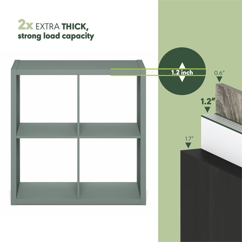 Furinno CUBICLE 4-Cube Thick Frame Reversible Open Back Bookcase Sage Green