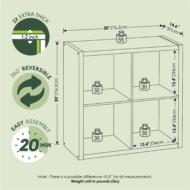 Furinno CUBICLE 4-Cube Thick Frame Reversible Open Back Bookcase Sage Green