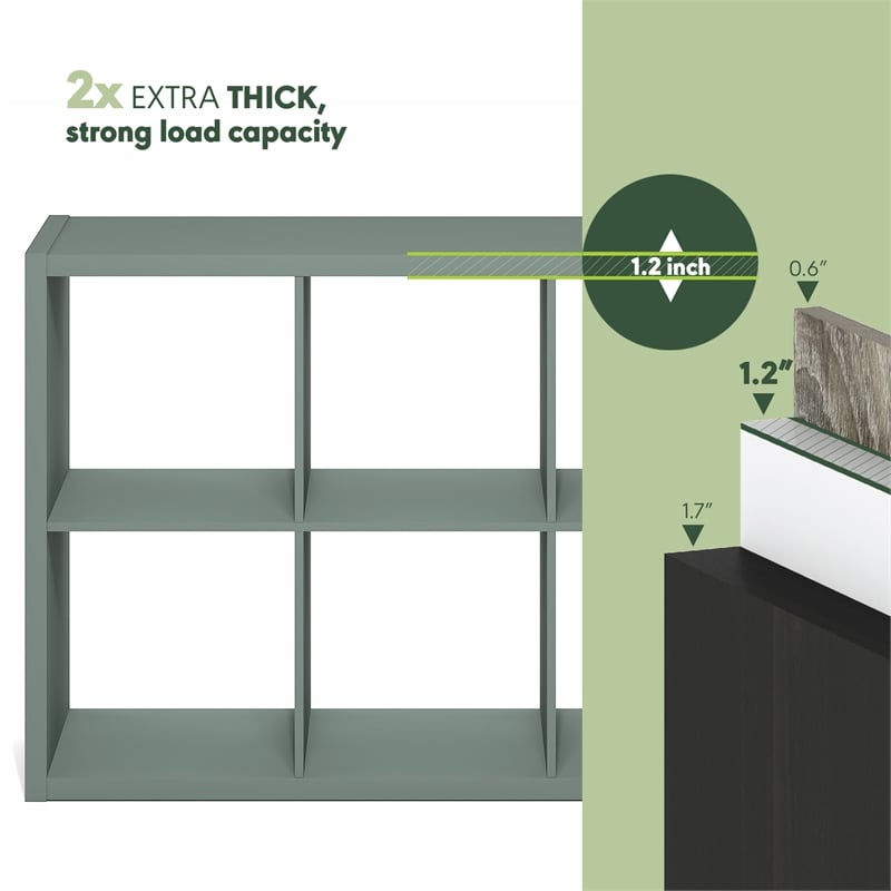 Furinno CUBICLE 6-Cube Thick Frame Reversible Open Back Bookcase Sage Green