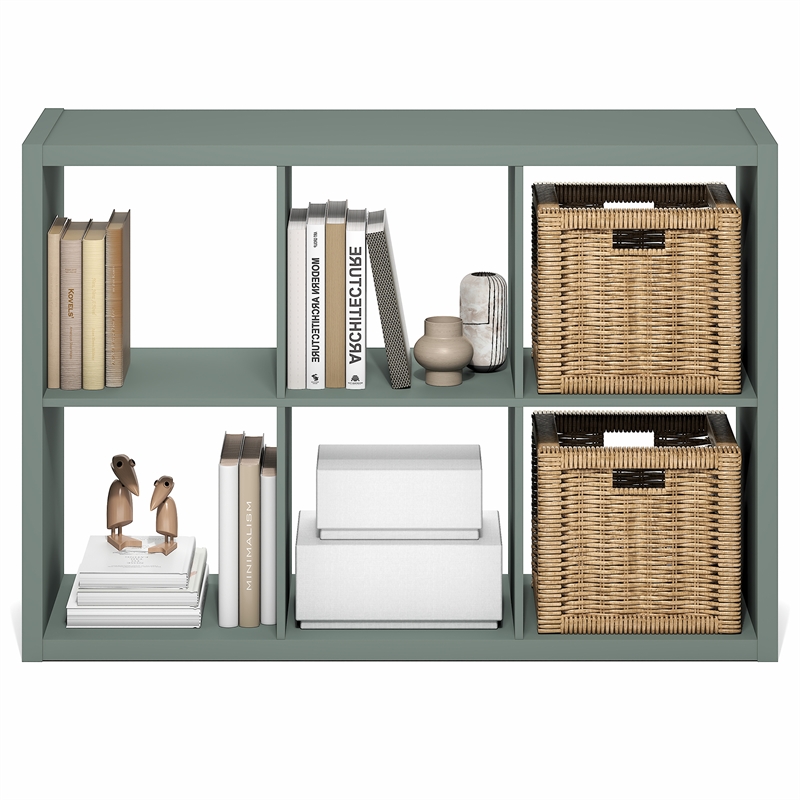 Furinno CUBICLE 6-Cube Thick Frame Reversible Open Back Bookcase Sage Green