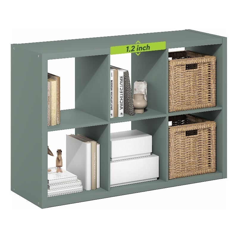 Furinno CUBICLE 6-Cube Thick Frame Reversible Open Back Bookcase Sage Green