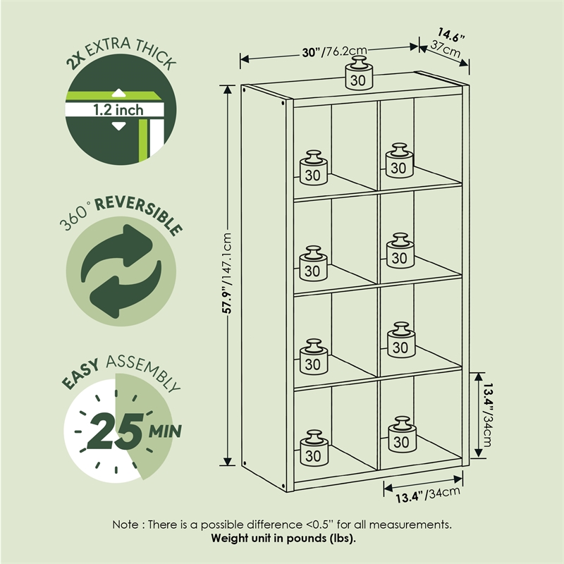 Furinno CUBICLE 8-Cube Thick Frame Reversible Open Back Bookcase Sage Green
