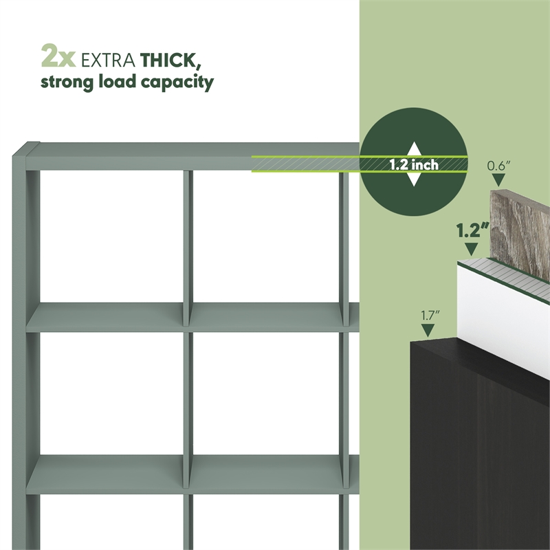 Furinno CUBICLE 9-Cube Thick Frame Reversible Open Back Bookcase Sage Green