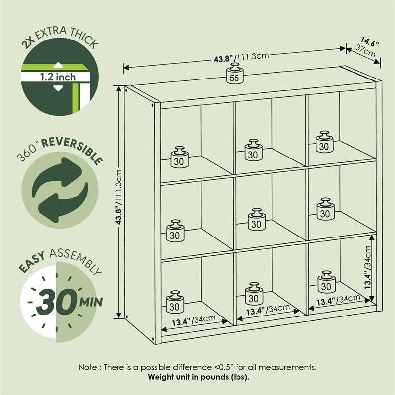Furinno CUBICLE 9-Cube Thick Frame Reversible Open Back Bookcase Sage Green