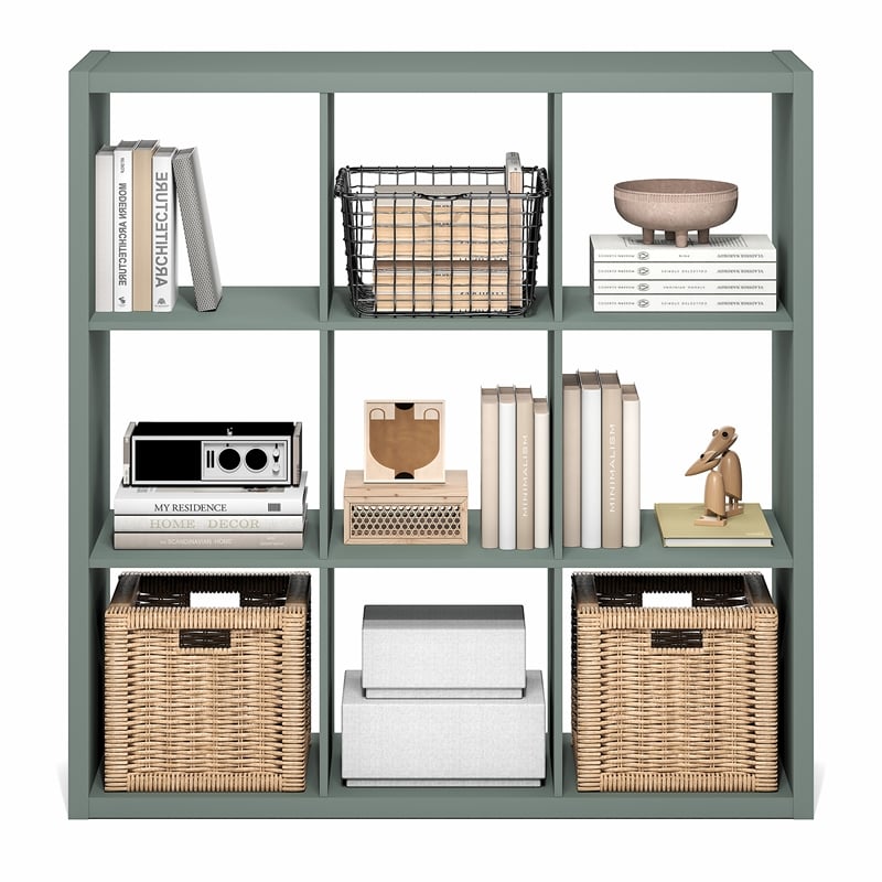 Furinno CUBICLE 9-Cube Thick Frame Reversible Open Back Bookcase Sage Green